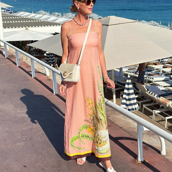 Alemais Pink Papaya Print Linen Midi Dress - Picture 1 of 15